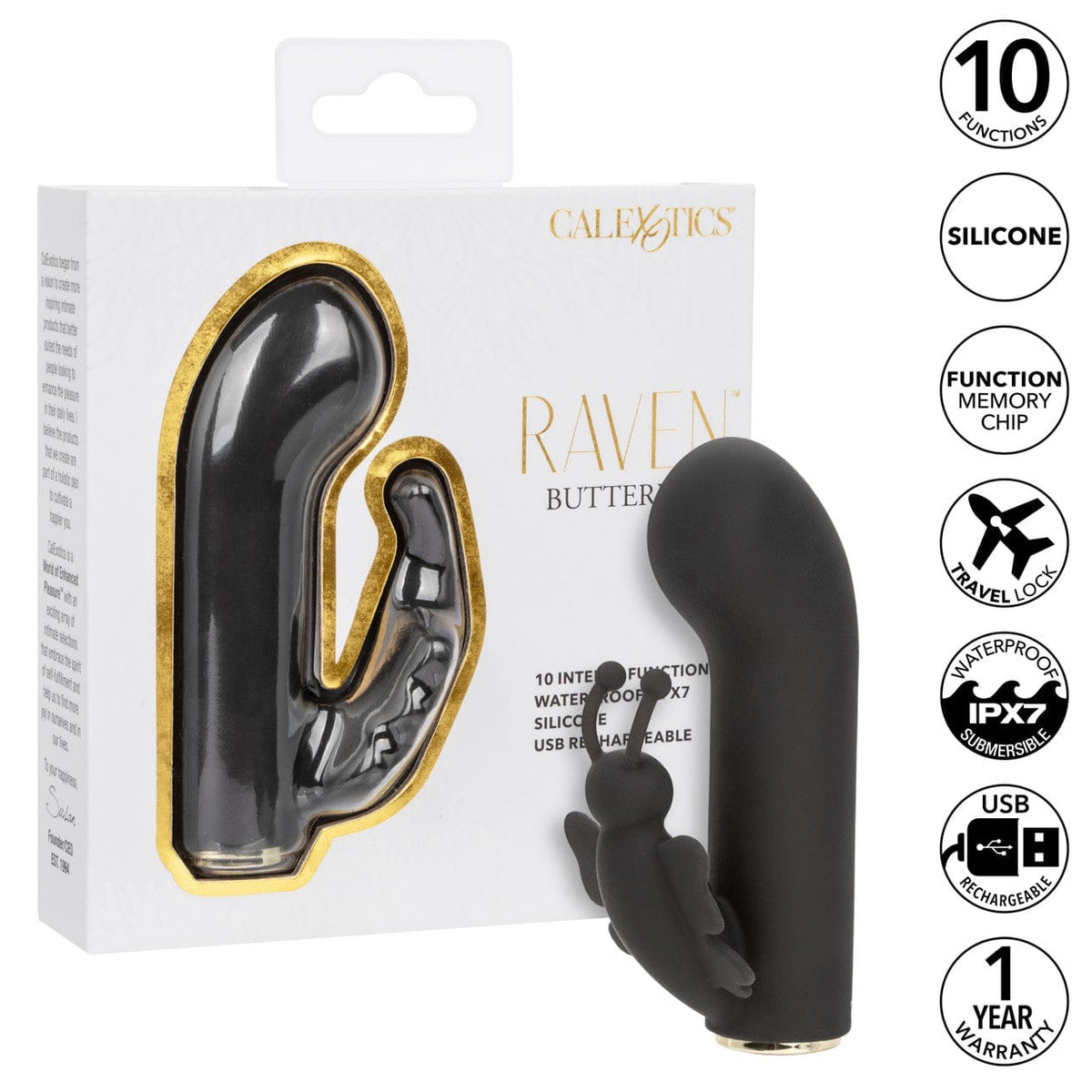 CalExotics - Raven Butterfly Rechargeable Mini Dual Vibrator (Black) CE2192 Durio.sg