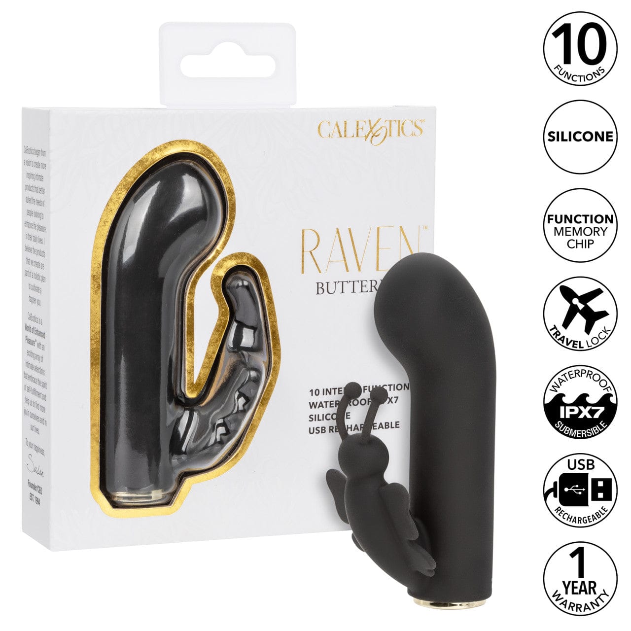 CalExotics - Raven Butterfly Rechargeable Mini Dual Vibrator (Black) CE2192 Durio.sg