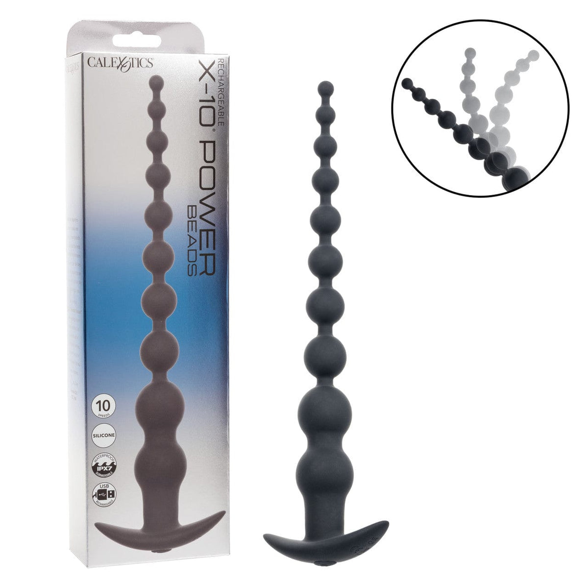 CalExotics - Rechargeable X-10 Extended Vibrating Anal Beads (Black) CE2193 Durio.sg