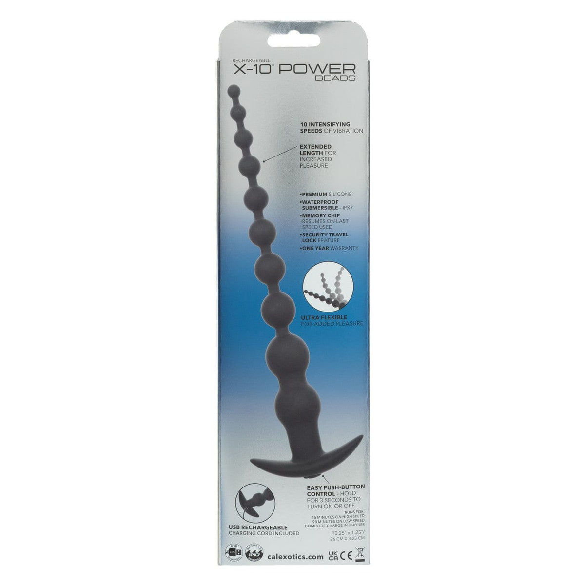CalExotics - Rechargeable X-10 Extended Vibrating Anal Beads (Black) CE2193 Durio.sg