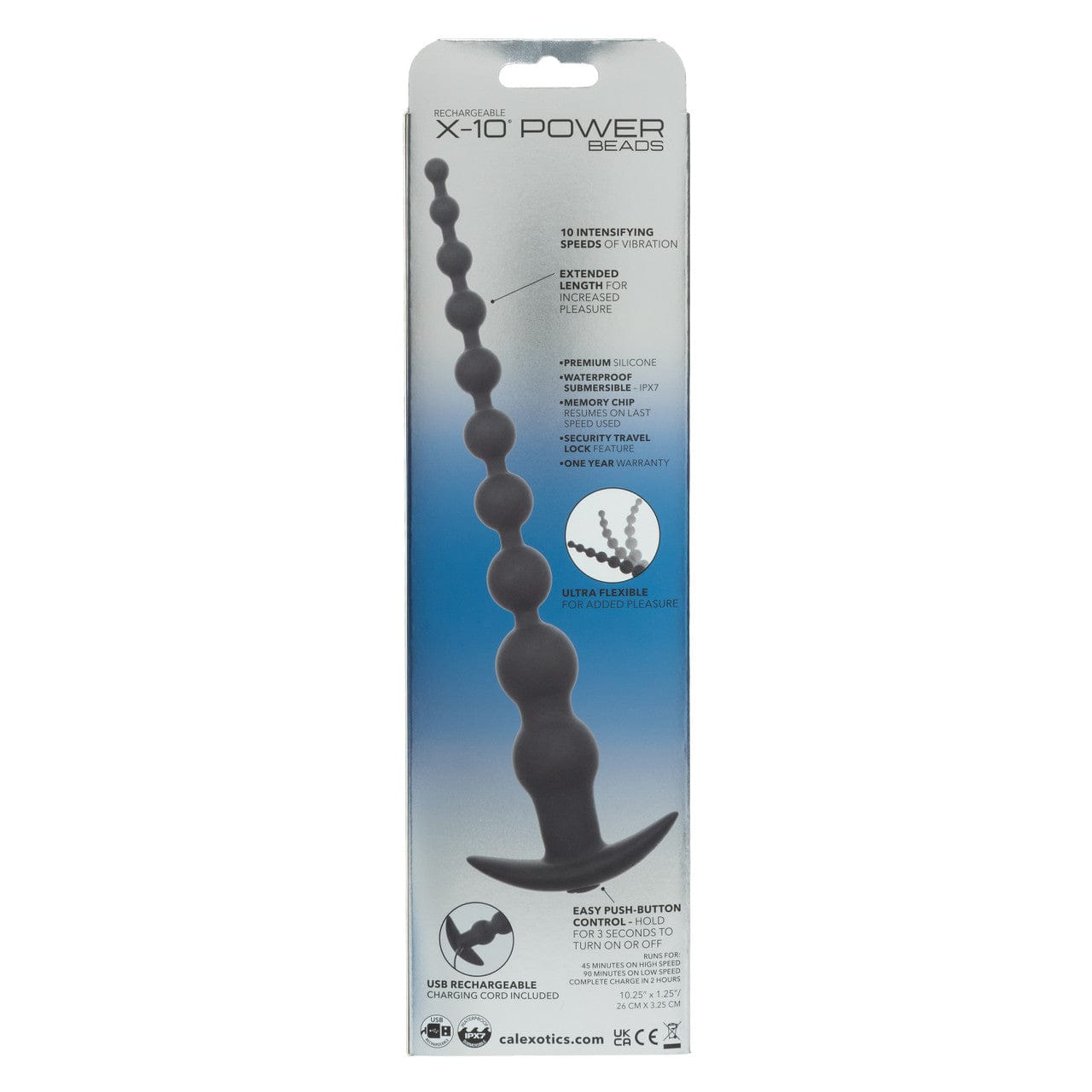 CalExotics - Rechargeable X-10 Extended Vibrating Anal Beads (Black) CE2193 Durio.sg