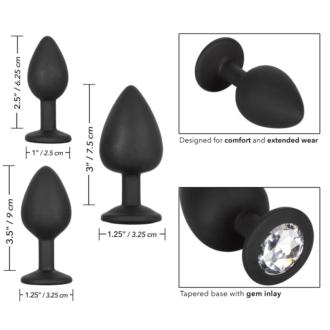 CalExotics - Silicone Gem Graduated Anal Plug Kit (Black) CE2198 Durio.sg