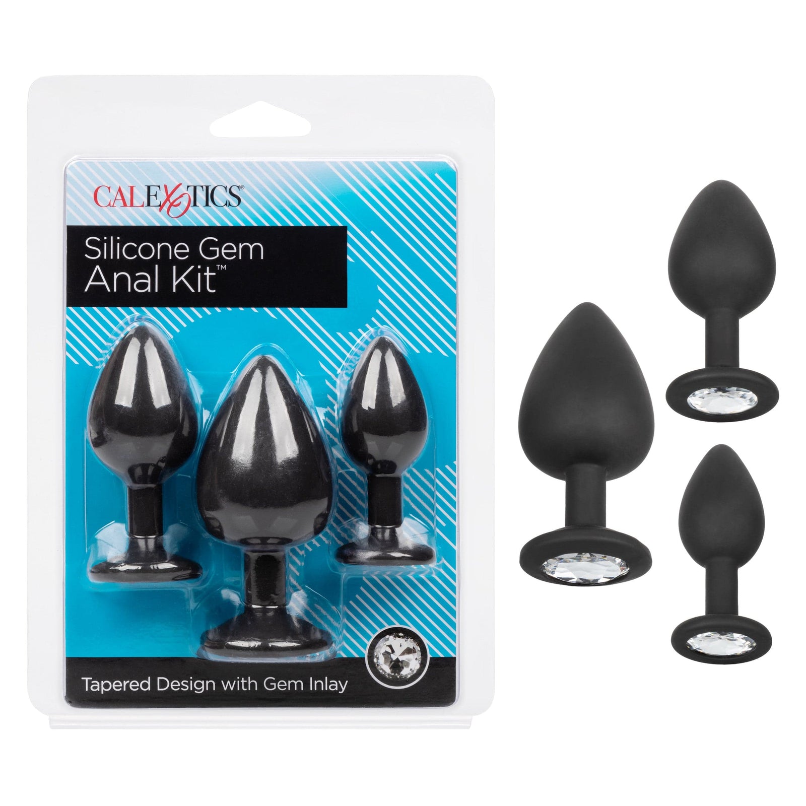 CalExotics - Silicone Gem Graduated Anal Plug Kit (Black) CE2198 Durio.sg
