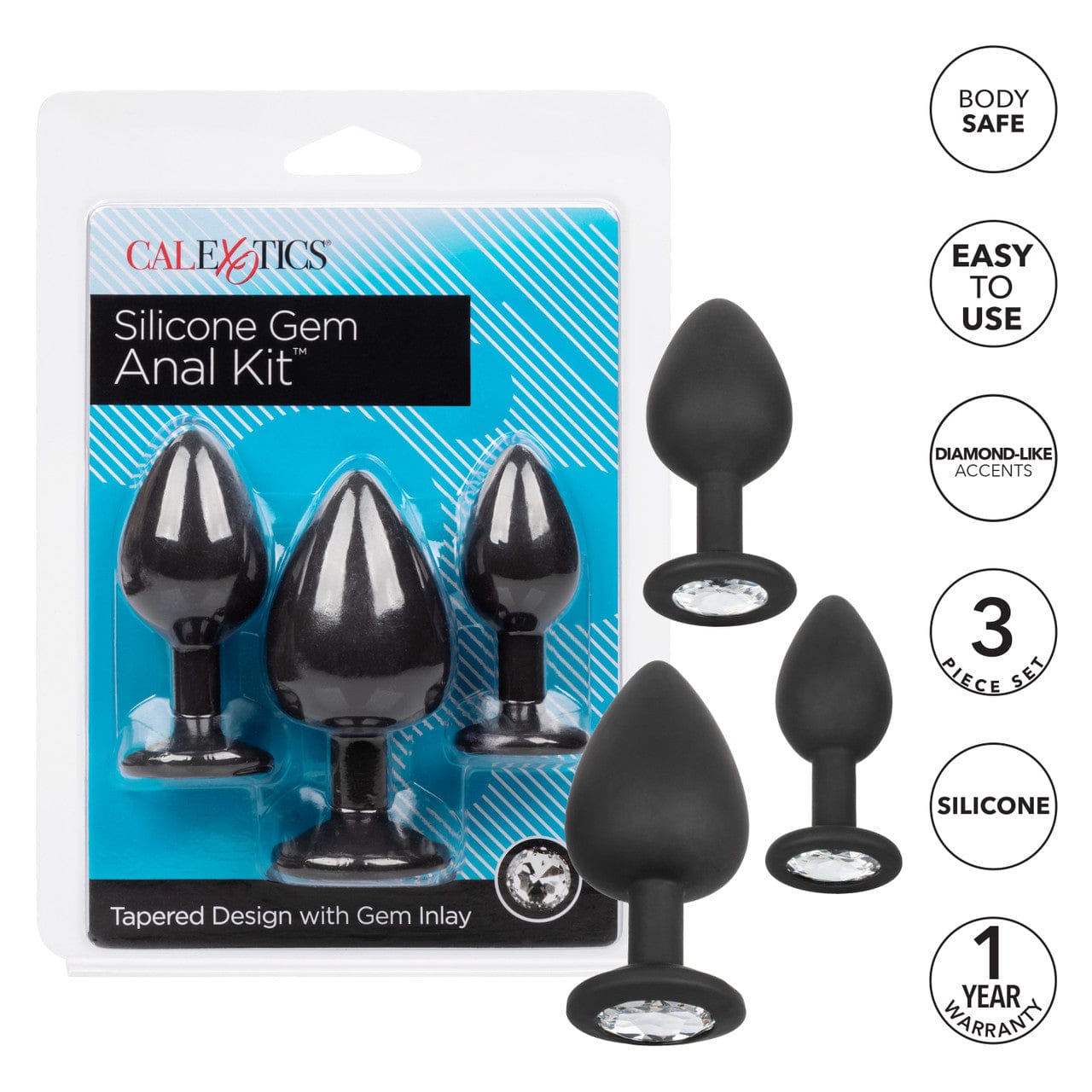 CalExotics - Silicone Gem Graduated Anal Plug Kit (Black) CE2198 Durio.sg