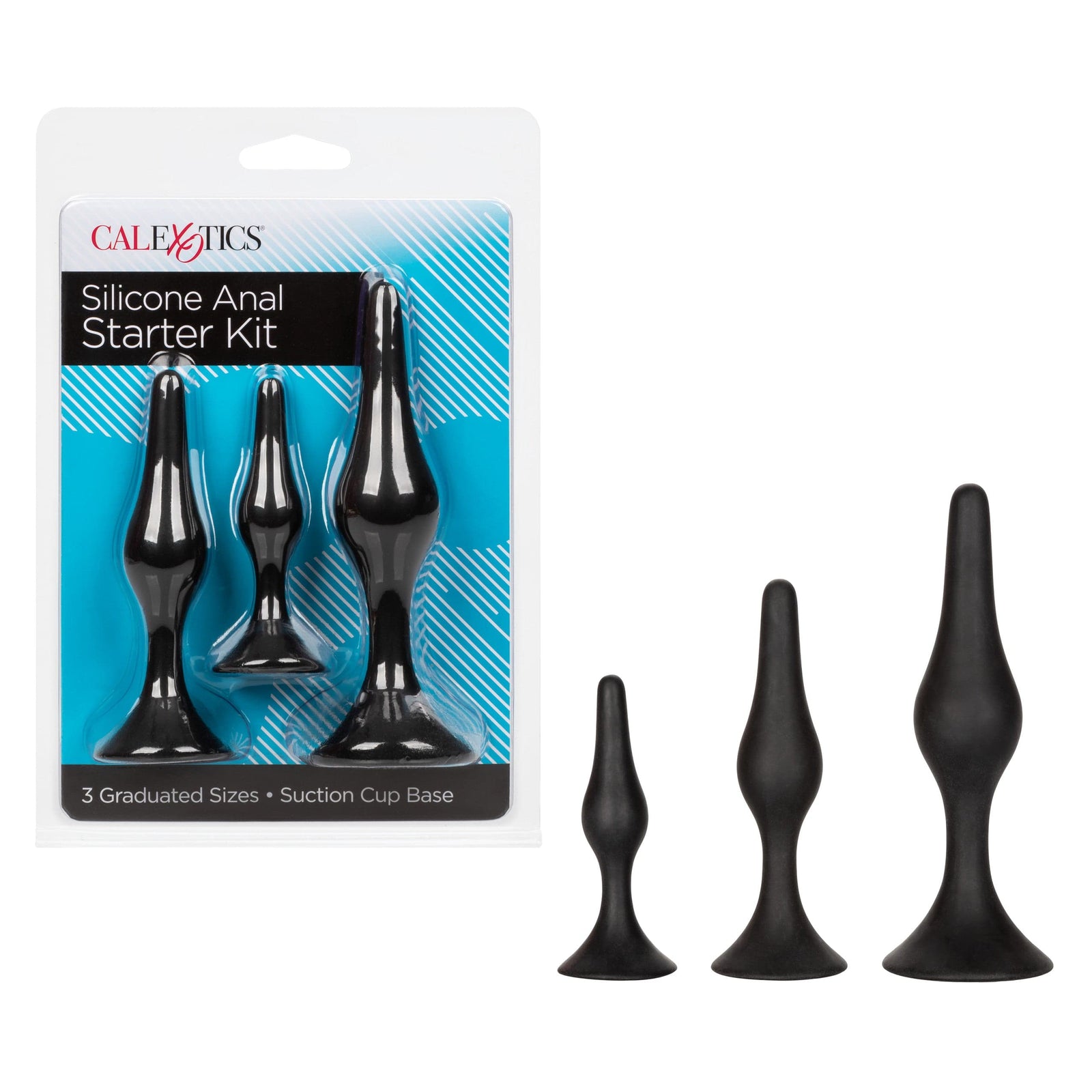 CalExotics - Silicone Graduated Anal Starter Kit with Suction Bases (Black) CE2197 Durio.sg