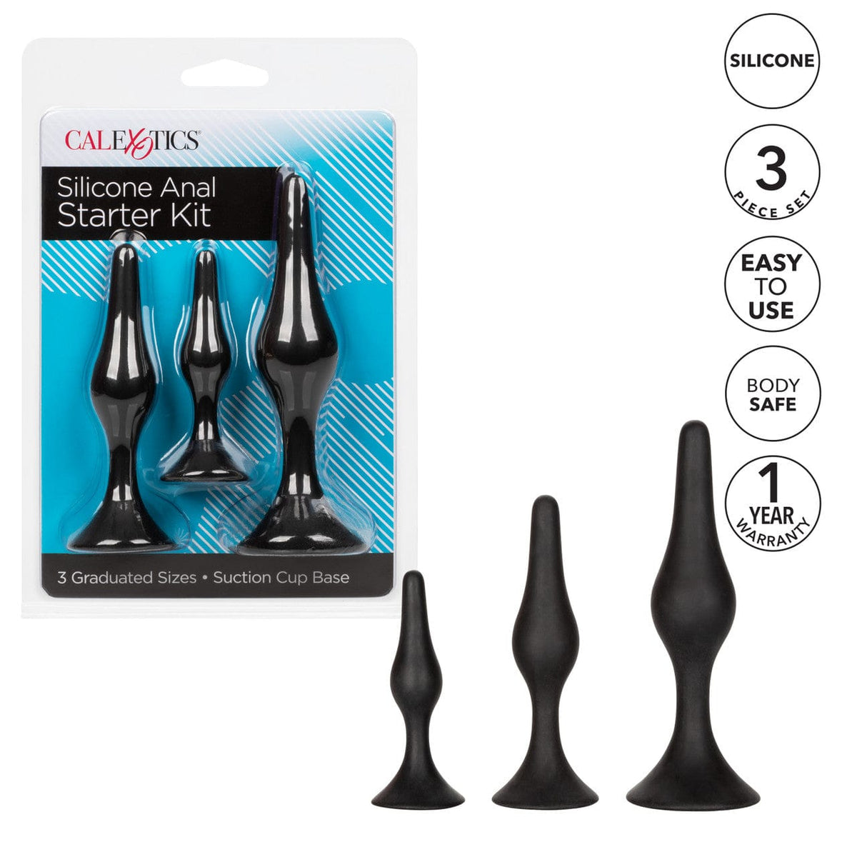 CalExotics - Silicone Graduated Anal Starter Kit with Suction Bases (Black) CE2197 Durio.sg