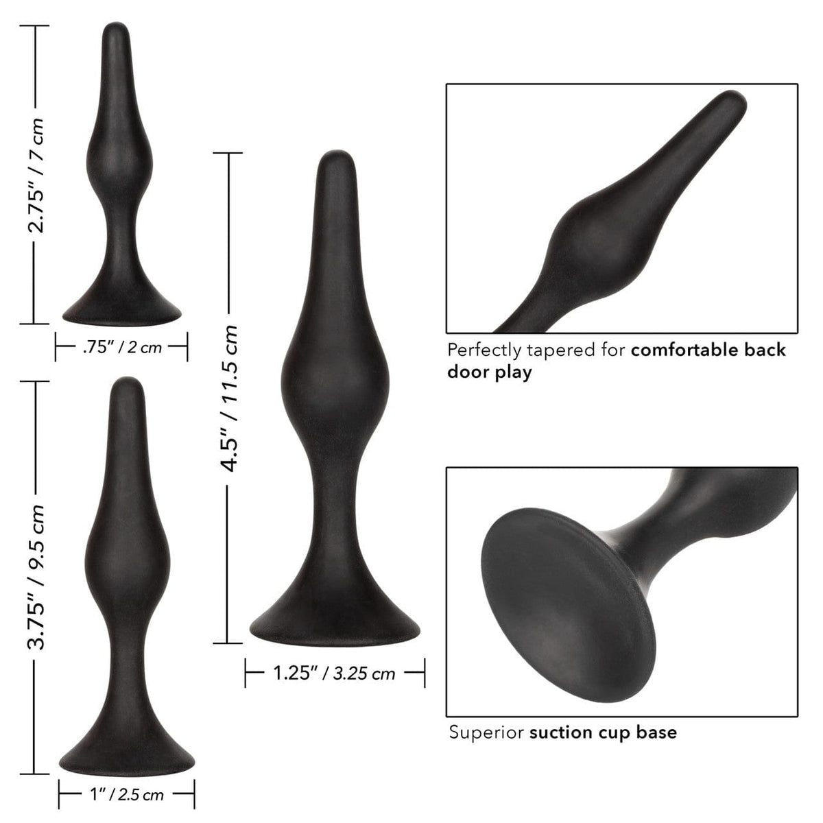 CalExotics - Silicone Graduated Anal Starter Kit with Suction Bases (Black) CE2197 Durio.sg