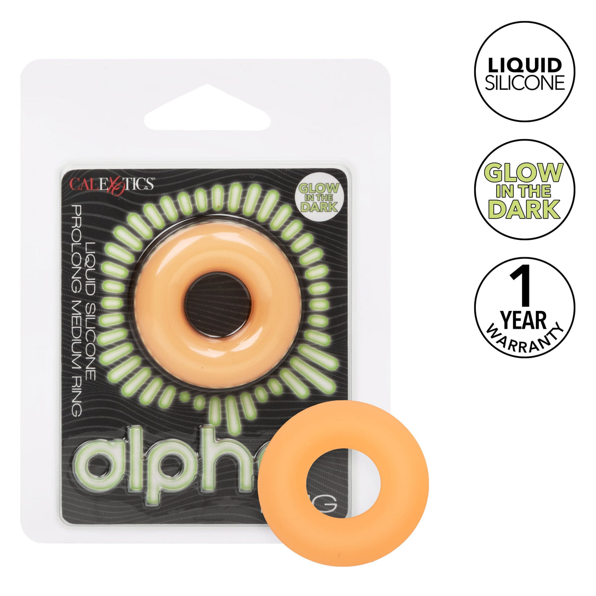 California Exotics - Alpha Glow In The Dark Liquid Silicone Prolong Medium Cock Ring (Orange) CE2098 Durio.sg