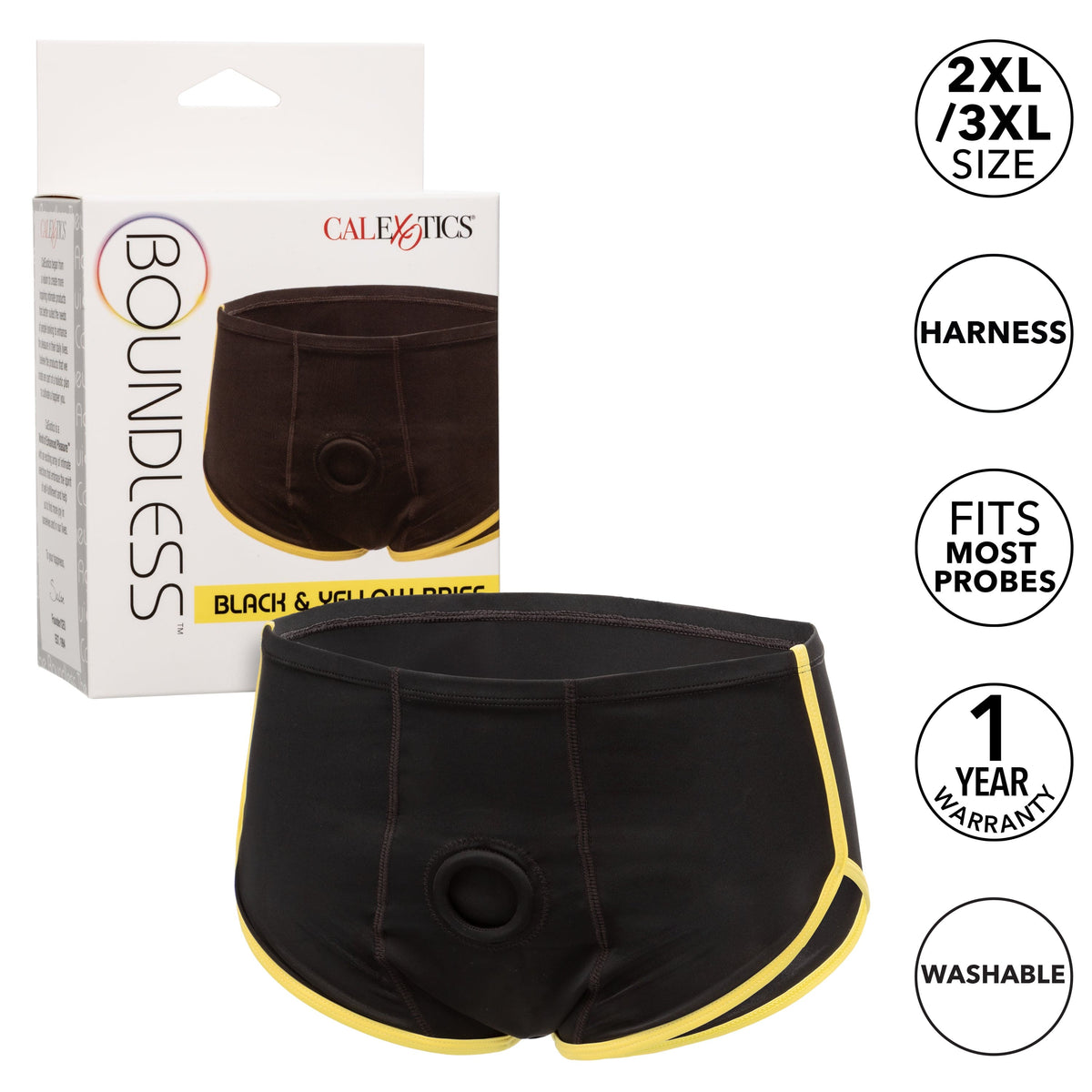 California Exotics - Boundless Black and Yellow Brief Strap On Harness Durio.sg