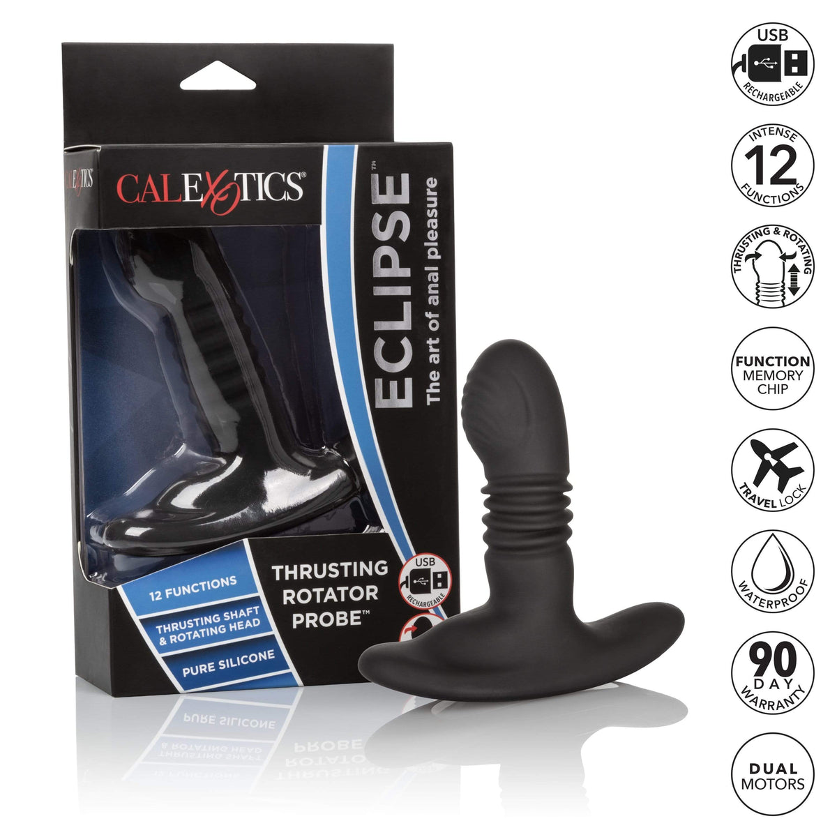 California Exotics - Eclipse Thrusting Rotator Probe Massager (Black) CE1679 Durio.sg
