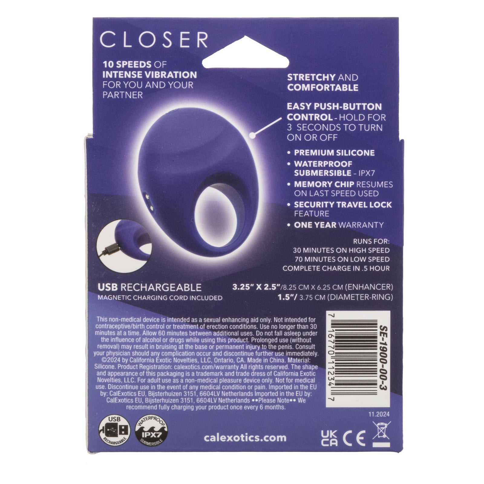 California Exotics - Embrace Closer Intimate Rechargeable Cock Ring (Blue) CE2139 Durio.sg