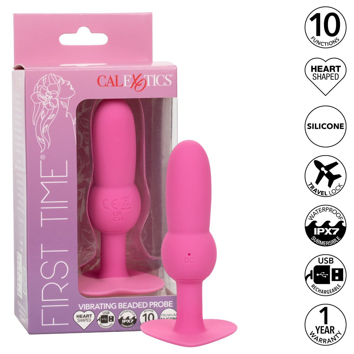 California Exotics - First Time Vibrating Beaded Probe Anal Plug (Pink) CE2060 Durio.sg