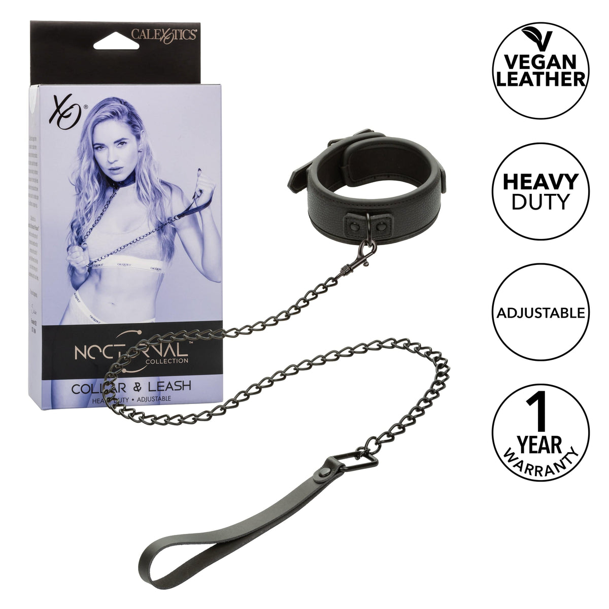 California Exotics - Nocturnal Collection Collar and Leash (Black) CE2074 Durio.sg
