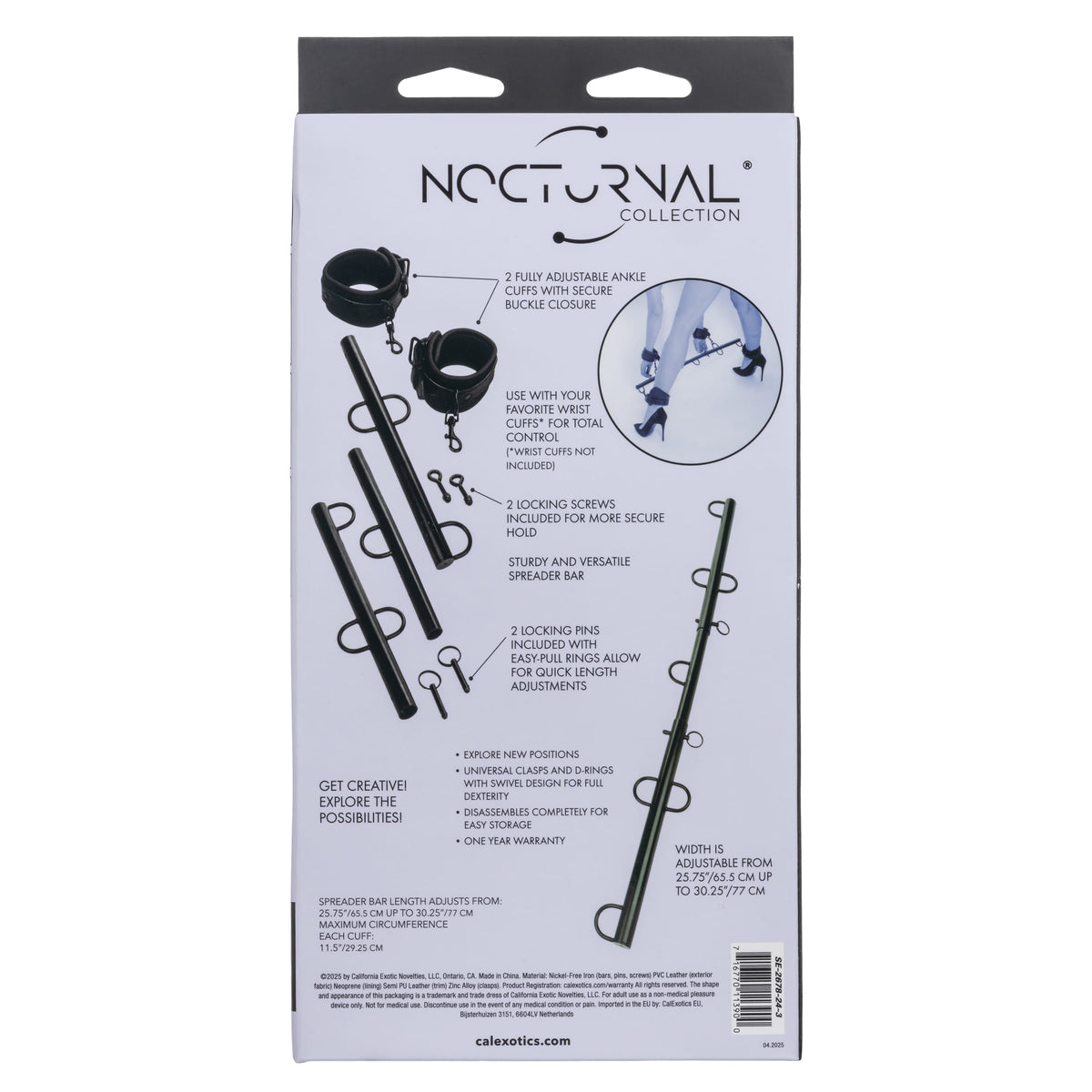 California Exotics - Nocturnal Collection Spreader Bar with Cuffs (Black) CE2119 Durio.sg