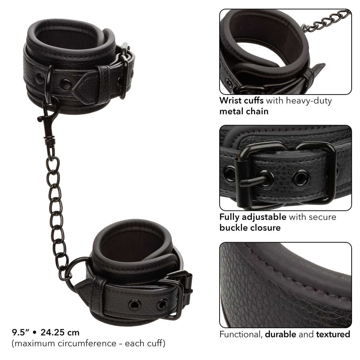 California Exotics - Nocturnal Collection Wrist Cuffs (Black) CE2075 CherryAffairs