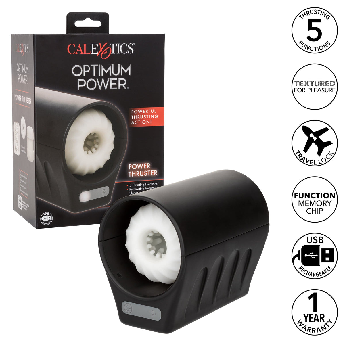 California Exotics - Optimum Power Power Thruster Soft Stroker Masturbator (Black) CE2047 Durio.sg