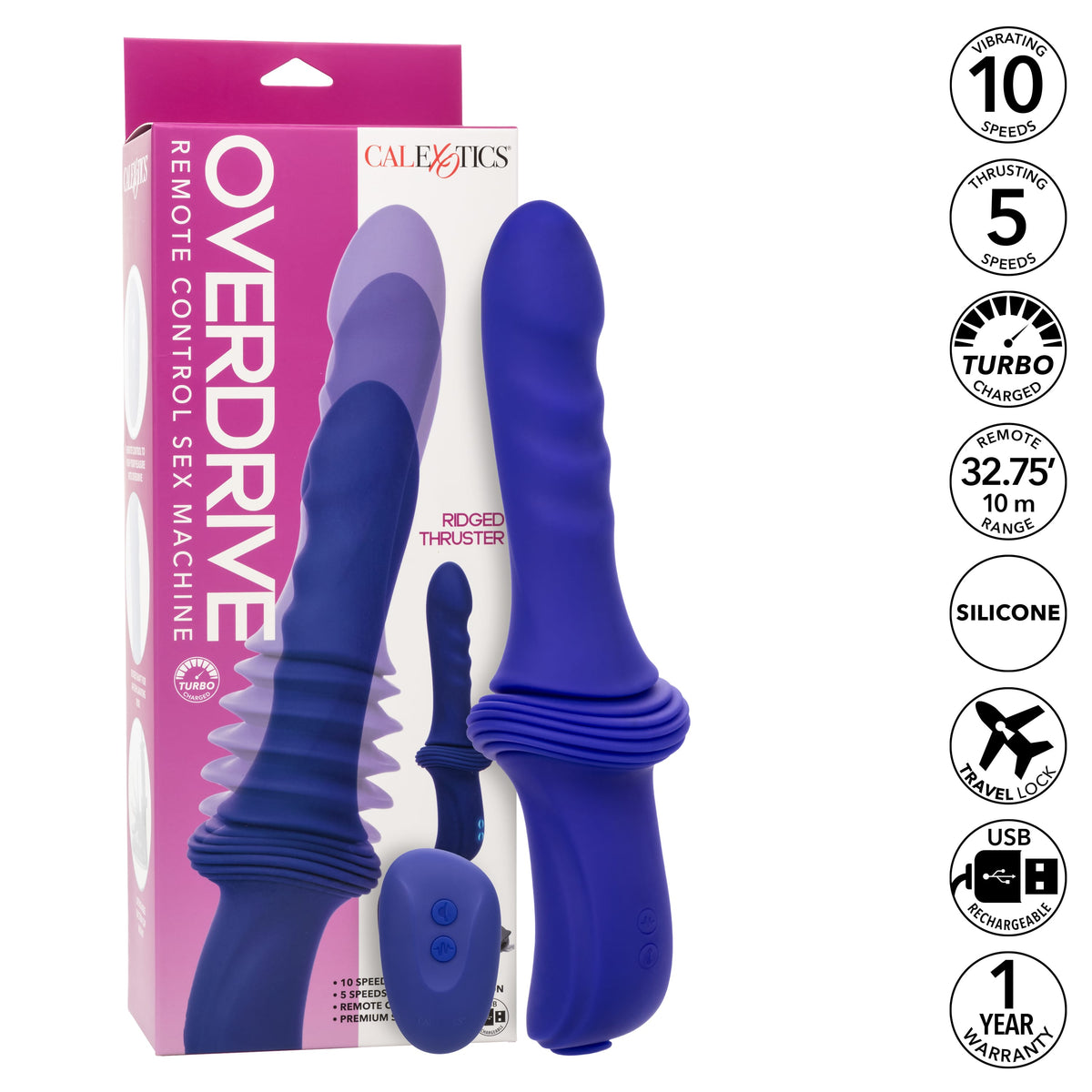 California Exotics - Overdrive Remote Control Sex Machine Ridged Thruster (Blue) CE2117 Durio.sg