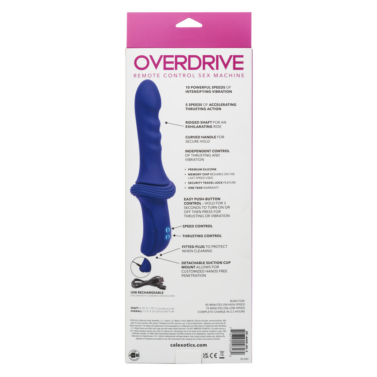 California Exotics - Overdrive Remote Control Sex Machine Ridged Thruster (Blue) CE2117 Durio.sg