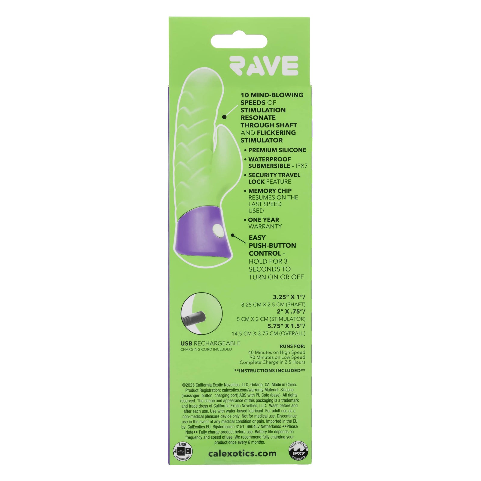 California Exotics - Rave Dragon G Rabbit Vibrator (Green) CE2112 Durio.sg