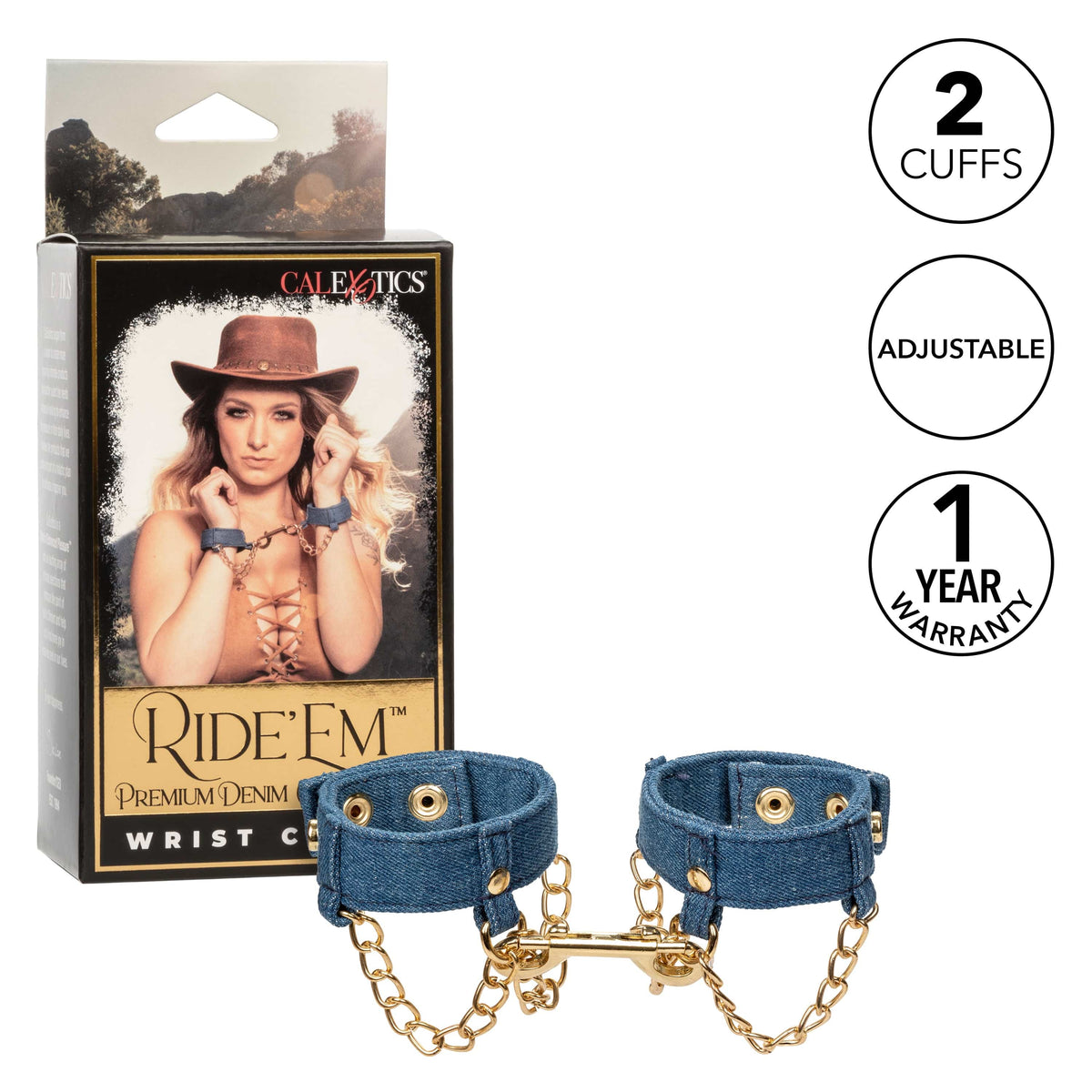 California Exotics - Ride 'em Premium Denim Collection Wrist Cuffs (Blue) CE2089 Durio.sg