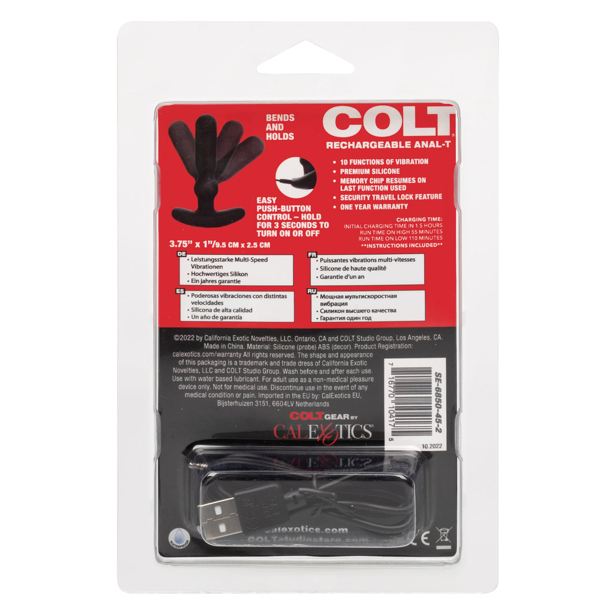 Colt - Rechargeable Anal T Vibrating Anal Plug (Black) CO1039 CherryAffairs