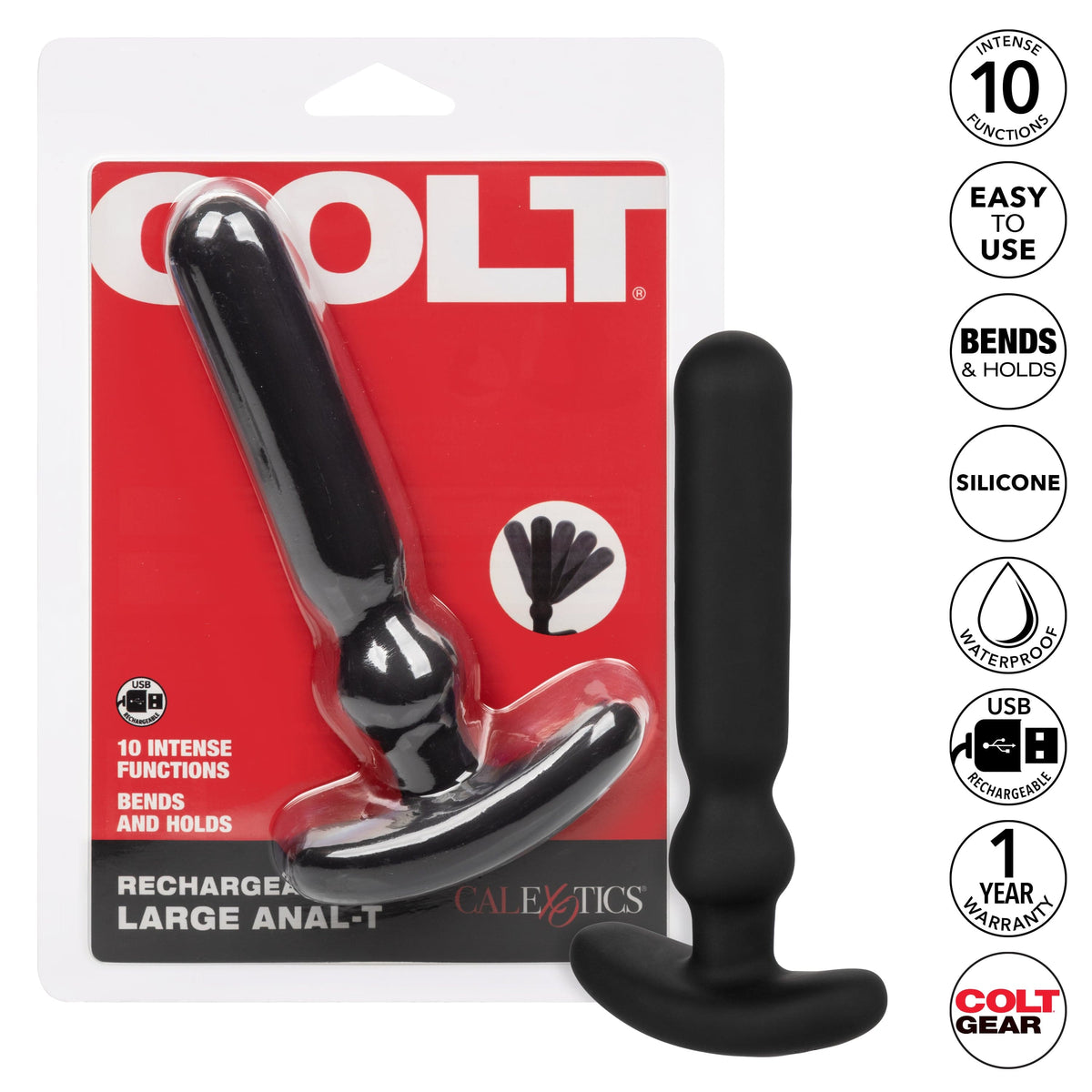 Colt - Rechargeable Large Anal T Vibrating Anal Plug (Black) CO1038 Durio.sg
