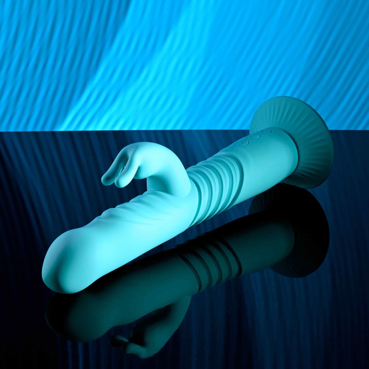 Evolved - Bunny Hop Suction-Base Thrusting Rabbit Vibrator (Blue) EV1215 Durio.sg