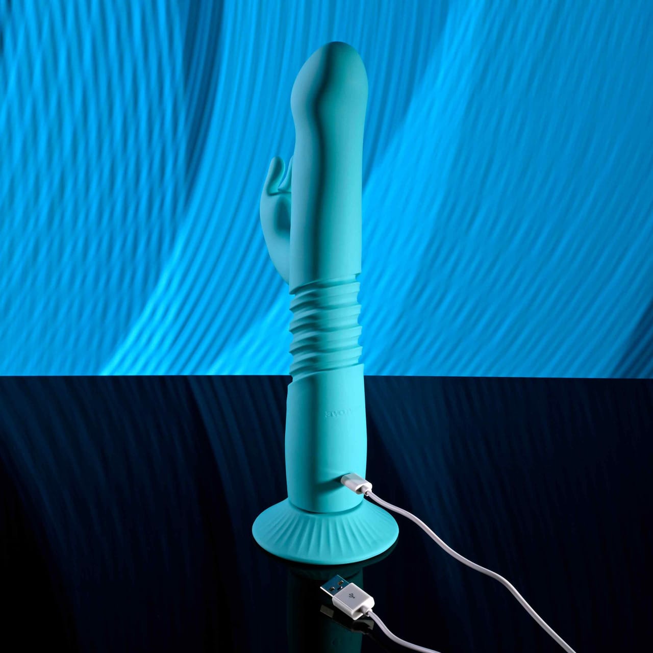 Evolved - Bunny Hop Suction-Base Thrusting Rabbit Vibrator (Blue) EV1215 Durio.sg