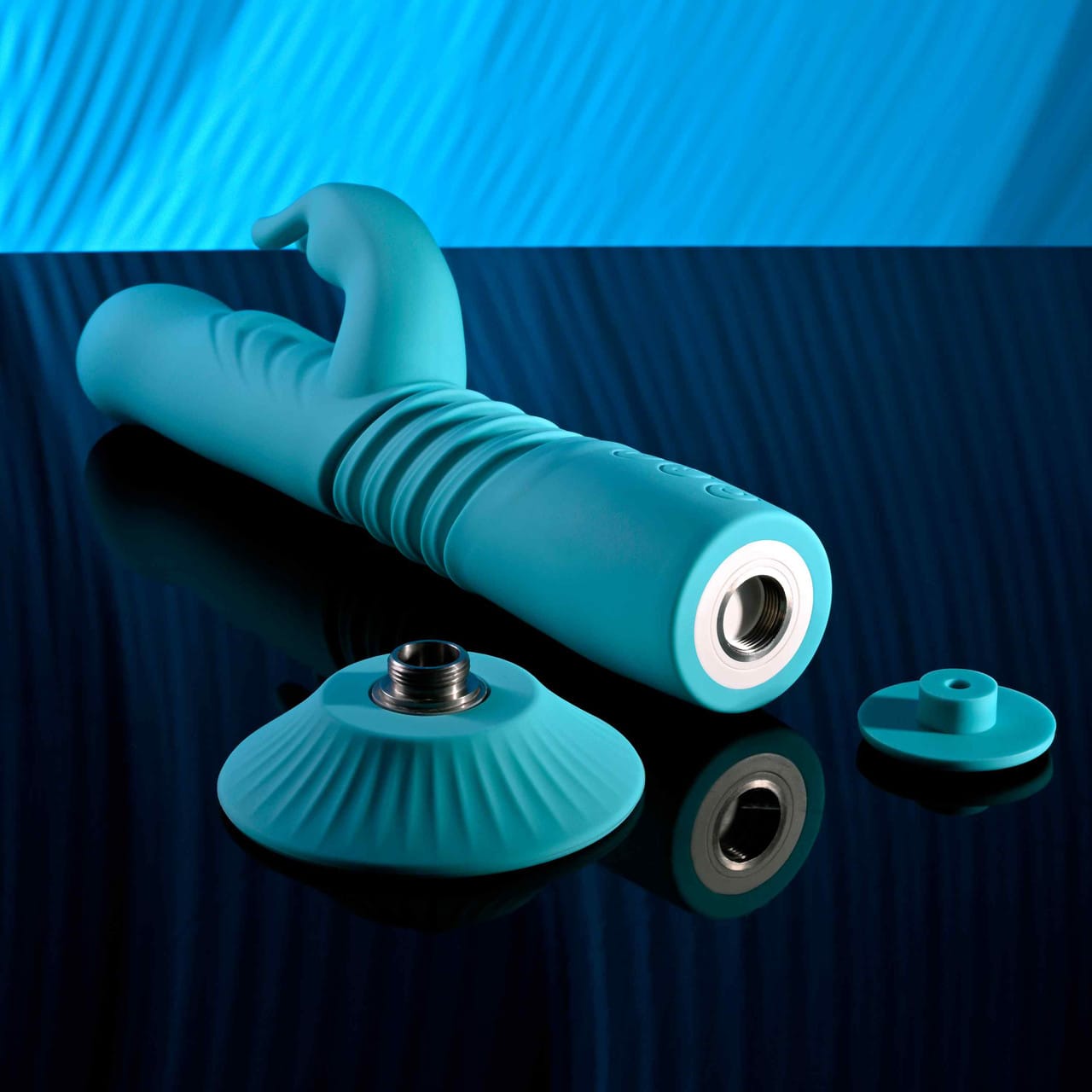 Evolved - Bunny Hop Suction-Base Thrusting Rabbit Vibrator (Blue) EV1215 Durio.sg