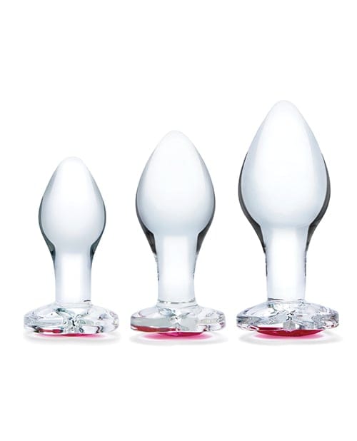 Glas - Heart Jewel Three Piece Glass Anal Plug Training Set (Clear) GL1049 Durio.sg