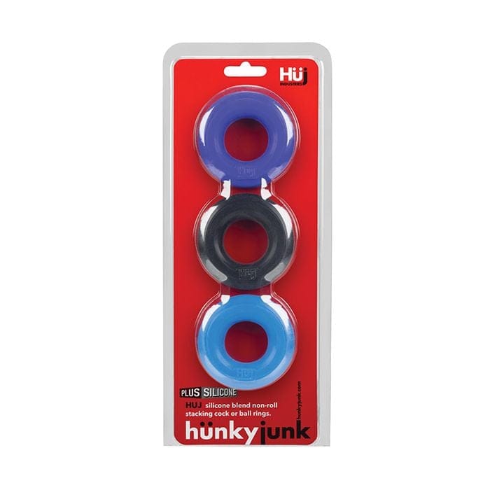 Hunky Junk - Cobalt Three Piece Stretch Cock Ring Set (Blue) OX1050 Durio.sg