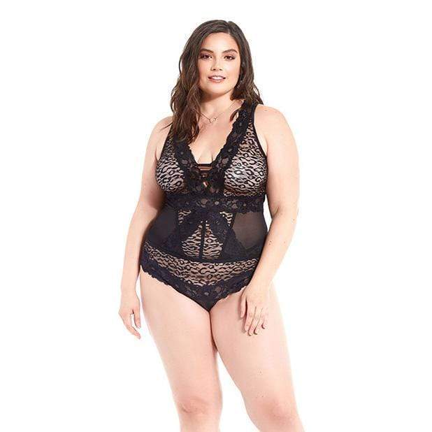 iCollection - Leopard Mesh and Lace Bustier Set 1X (Black) -  Lingerie (Non Vibration)  Durio.sg