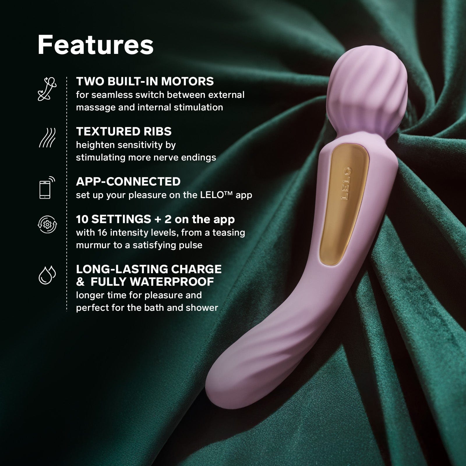 LELO - Switch App-Controlled Double Sided Wand Massager Vibrator Durio.sg