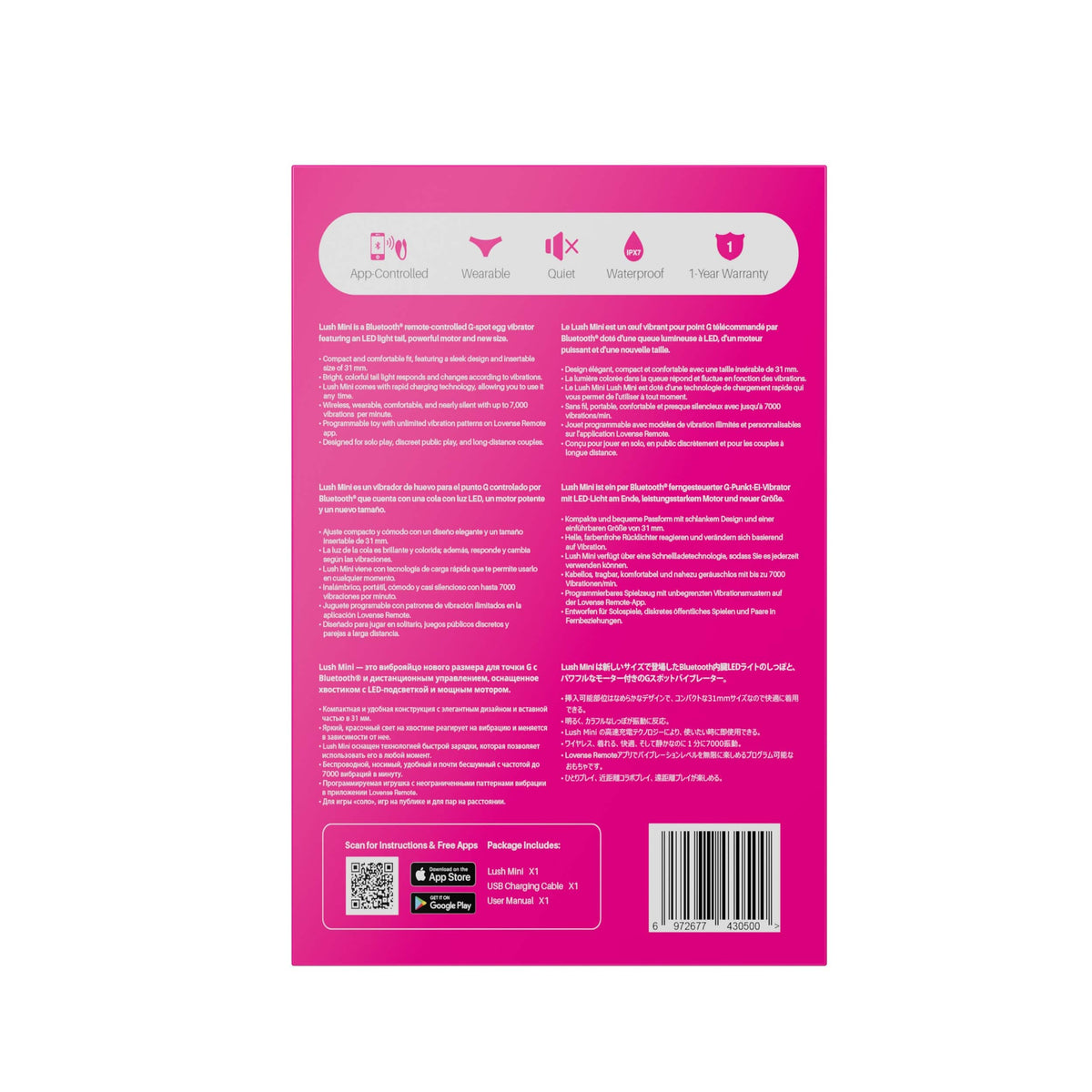 Lovense - Lush Mini App-Controlled Bullet Egg Vibrator (Pink) LOS1072 Durio.sg