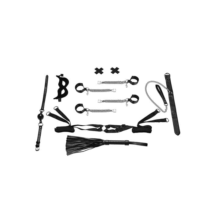Lux Fetish - All Chained Up 6 Piece Bondage Accessory Set (Black) LXF1021 Durio.sg
