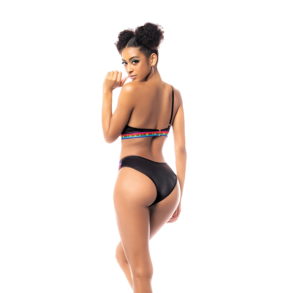 Mapale - Pride One Shoulder Top Garter Belt and Panty (Black) MAP1040 Durio.sg