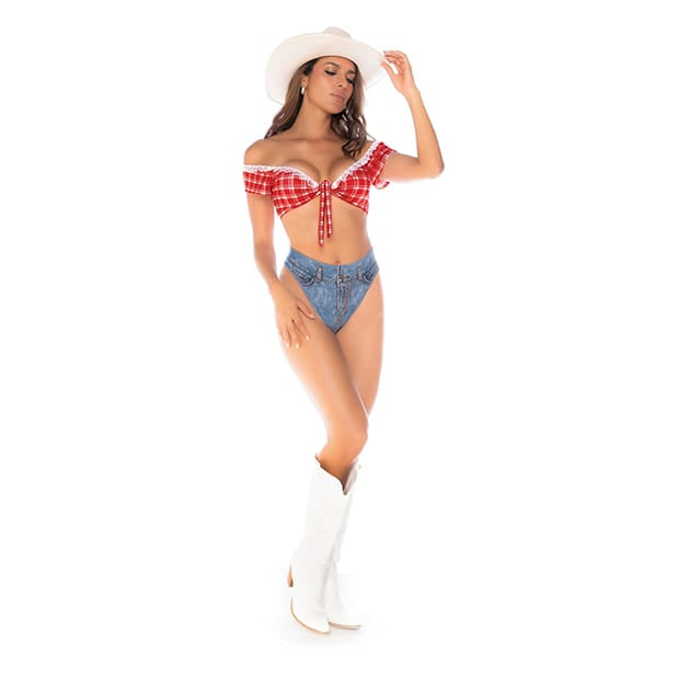 Mapale - Sexy Cowgirl Tie Top with Booty Short Panty 2pcs Costume Set (Multi color) MAP1020 Durio.sg