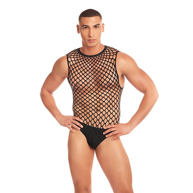 Rene Rofe - Rainbow Party Full Effect Large Mesh Unitard 2 pc Set Men Lingerie (Black) RR1634 Durio.sg