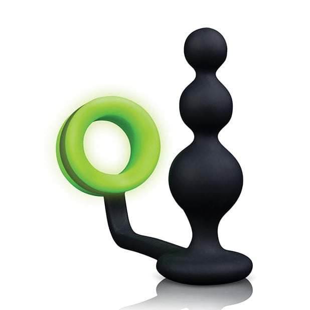 Shots - Ouch Beads Butt Plug with Cock Ring Glow in the Dark (Black) ST1083 Durio.sg