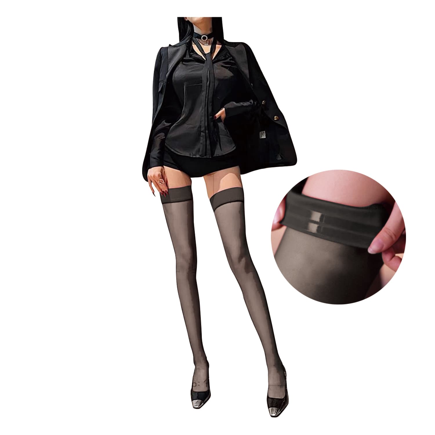 Stylish Avenue - Simple Garter Stockings with Silicone Stoppers Durio.sg
