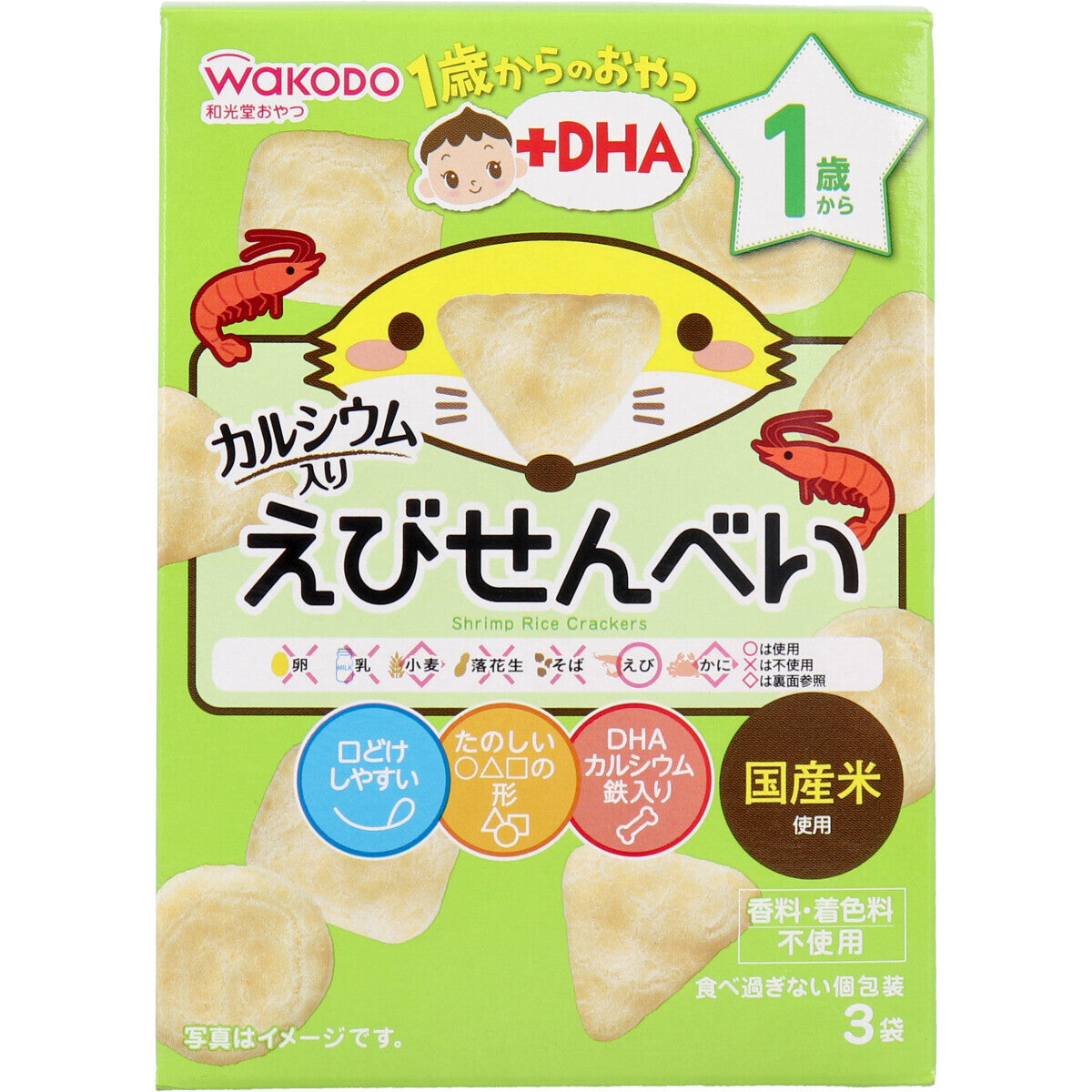 Wakodo - Baby Snacks + DHA Shrimp Crackers 6g x 3 bags