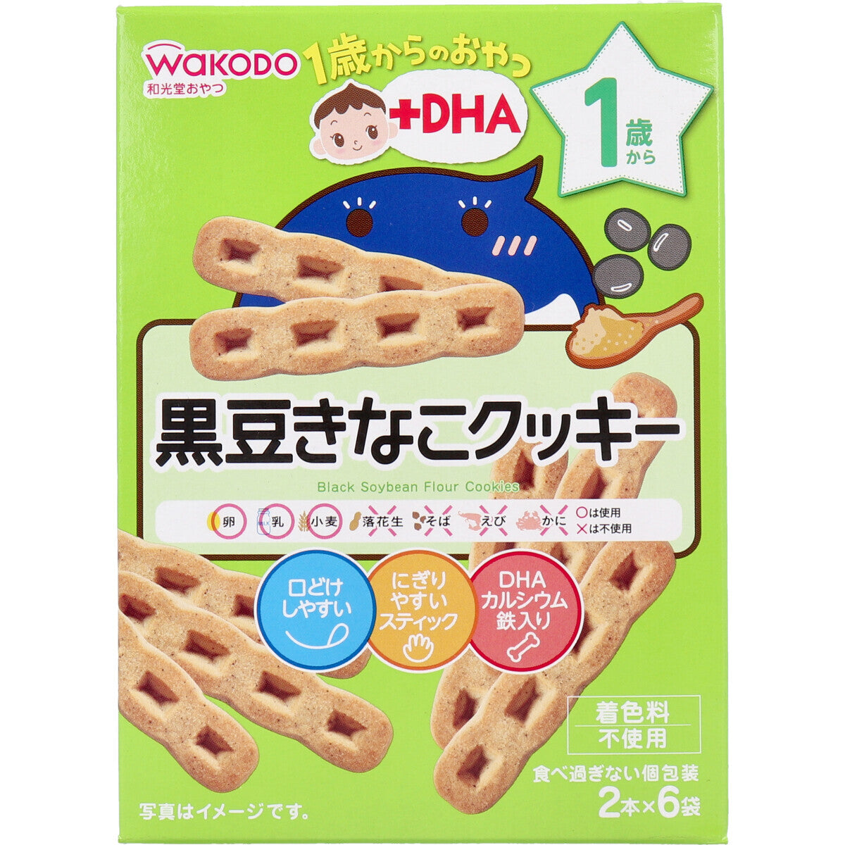Wakodo - Baby Snacks + DHA Black Bean Soybean Cookies 2 x 6 bags