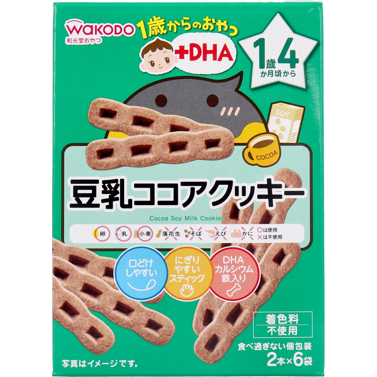Wakodo - Baby Snacks + DHA Soy Milk Cocoa Cookies 2 bottles x 6 bags