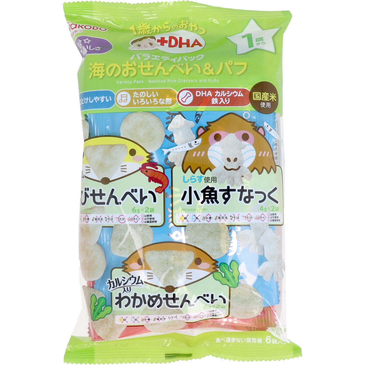 Wakodo - Baby Snacks + DHA Variety Pack Sea Rice Crackers & Puffs 6 Bags