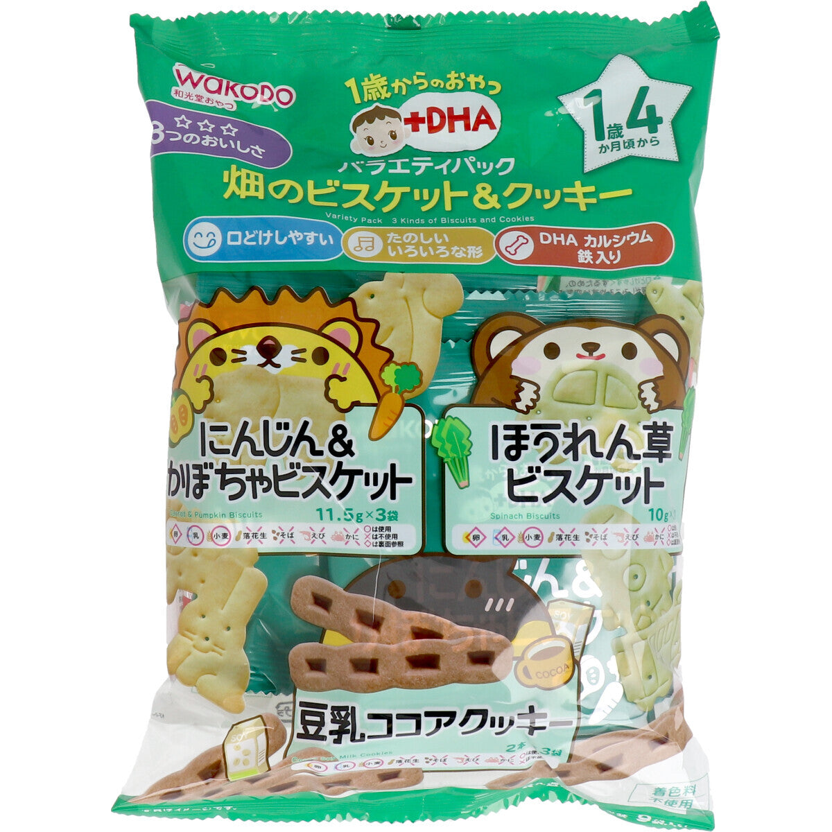 Wakodo - Baby Snacks + DHA Variety Pack Field Biscuits & Cookies 9 Bags