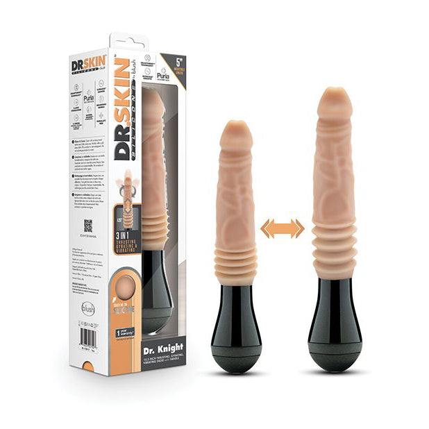 腮红新奇 - DrSkin 硅胶 Dr Knight Thrusting 旋转振动假阳具（米色）