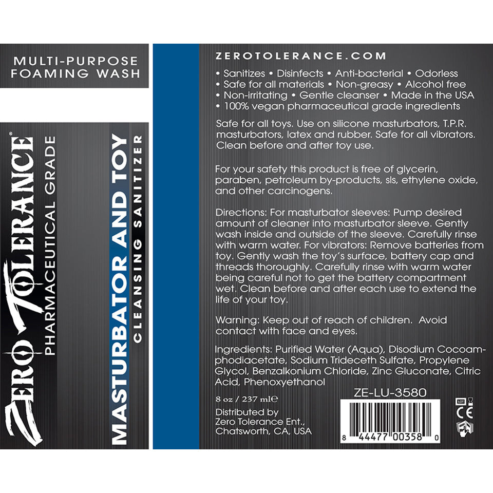 Zero Tolerance - น้ำยาฆ่าเชื้อของเล่นโฟมผู้สำเร็จความใคร่ด้วยตนเองเกรดเภสัชกรรม 8oz