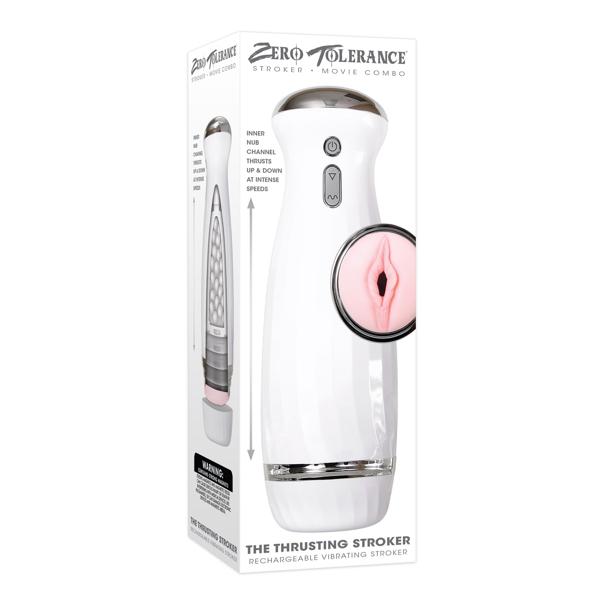 Zero Tolerance - The Thrusting Rechargeable Vibrating Stroker Masturbator (White)
