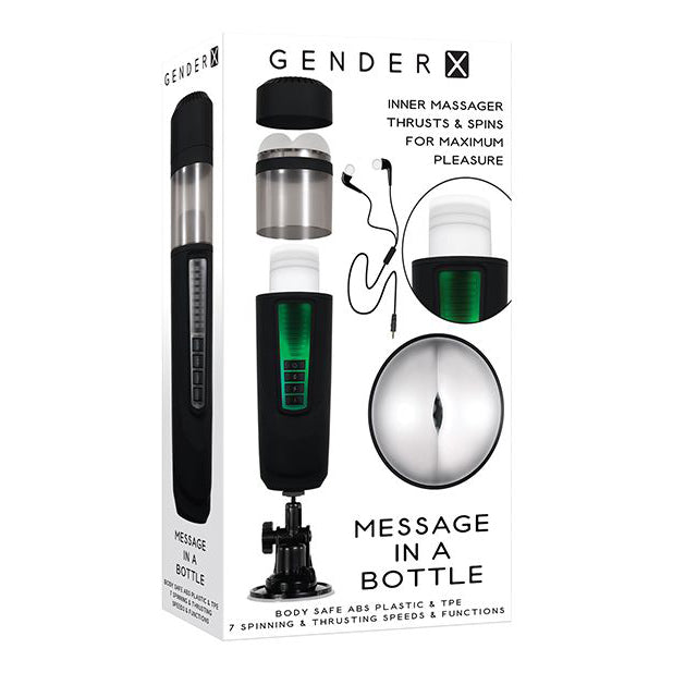 Evolved - Gender X Message In A Bottle Spinning Thrusting Stroker Masturbator (Black)
