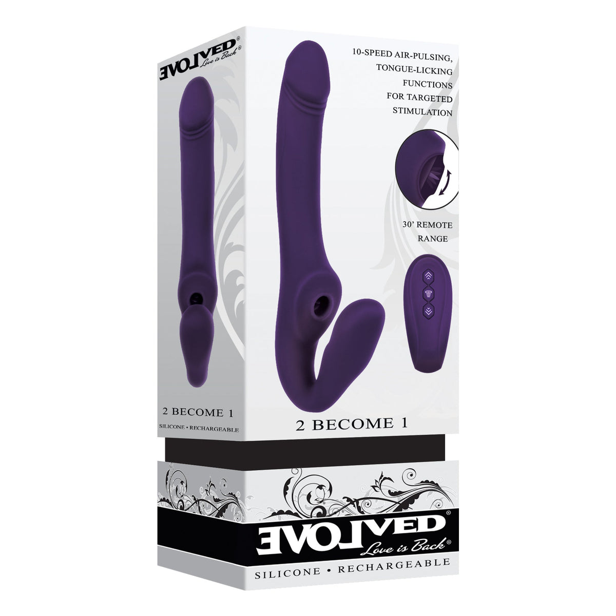 Evolved - 2 变成 1 远程舌舔阴蒂空气刺激器假阳具（紫色）